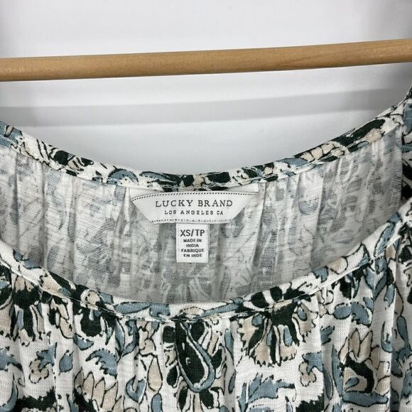 Lucky Brand Top Size XS Womens Green Peasant Border Print Square Neck Heritage - Picture 3 of 9
